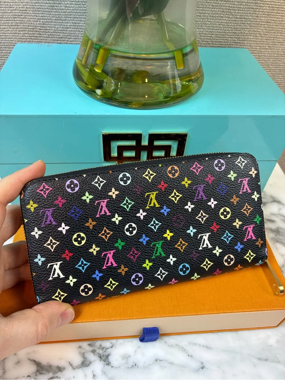 Louis Vuitton Black Multicolor Murakami Zip Around Wallet - Purple Interior 🔥